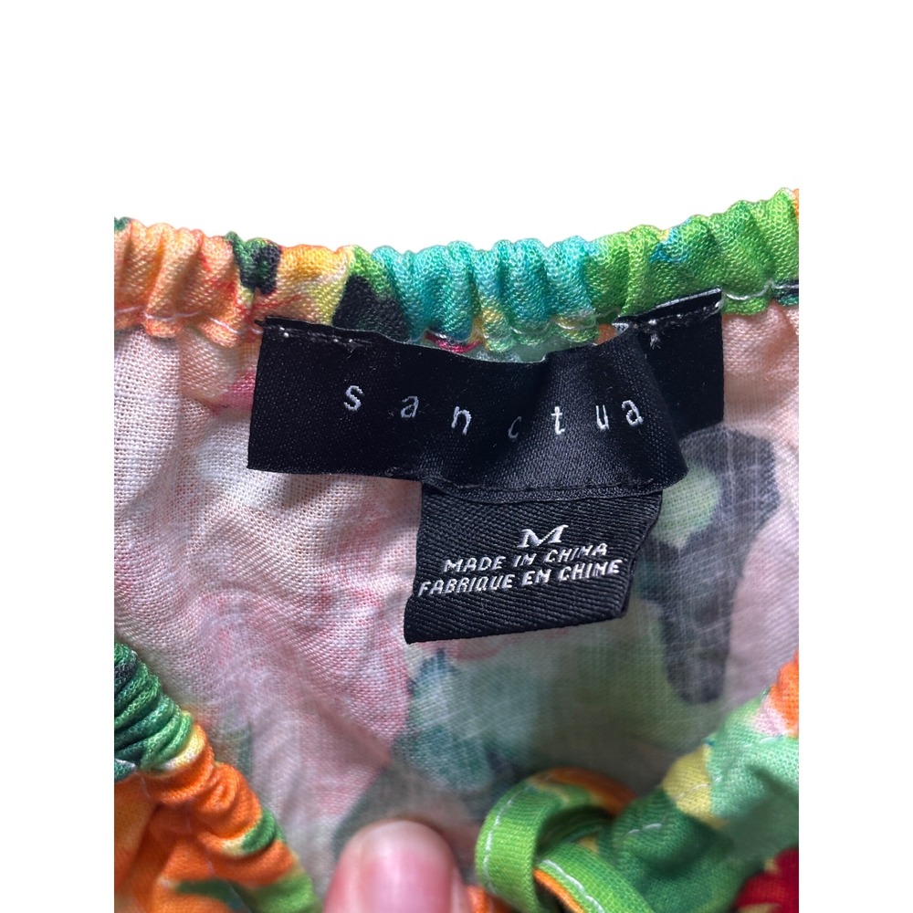 Sanctuary Floral Puff Sleeve Top M Multicolor Linen Blend Cottagecore Boho - Picture 6 of 9